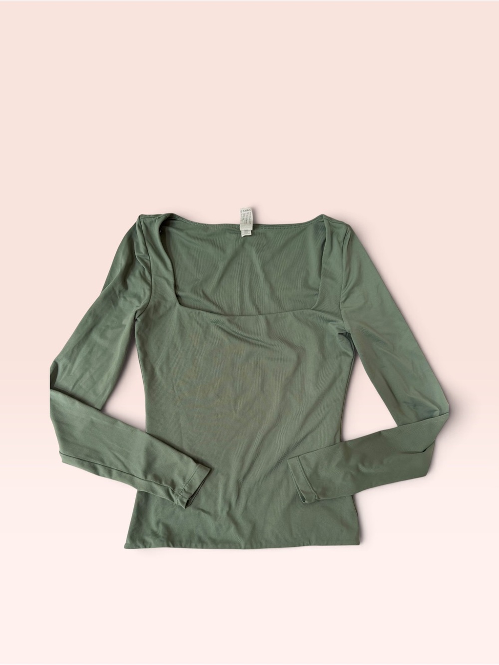90 Degree By Reflex Olive Green Square Neck Long Sleeve Top